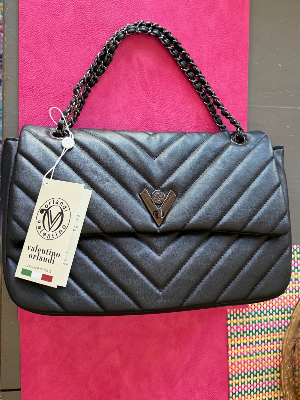 Valentino Orlandi Black Quilted Chain-strap Shoulder Bag NEW with tags